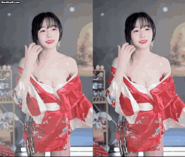 오프숄더 기모노 수련수련...빨간 브라 삐져나온 가슴골
