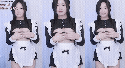 가슴 부분을 띠로 가린 메이드복 원이지라 언더붑 노출